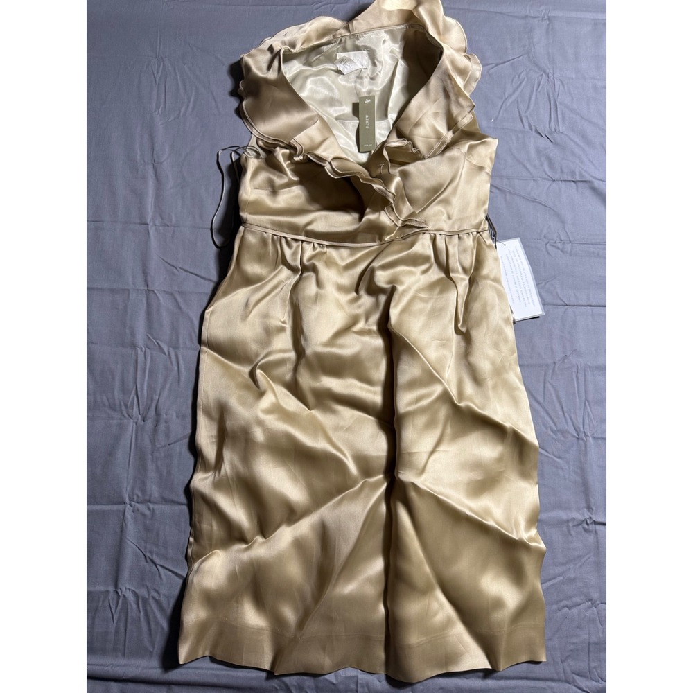 J.Crew Silk Ruffle Dress Womens 4 Champagne Gold New Special Occasion Sleeveless